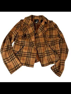 Kut From The Kloth Womens  Size Small Faux Suede Open Front Jacket Plaid Orange